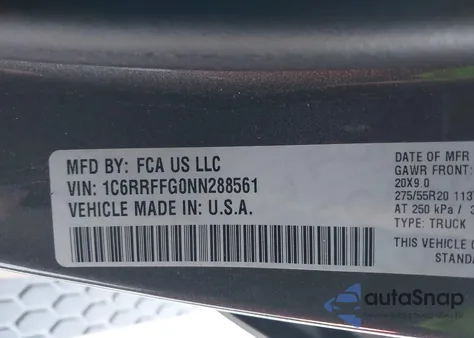 2022 Ram 1500 Big Horn 4X4 5'7 Box из США, поврежденный, VIN 1C6RRFFG0NN288561